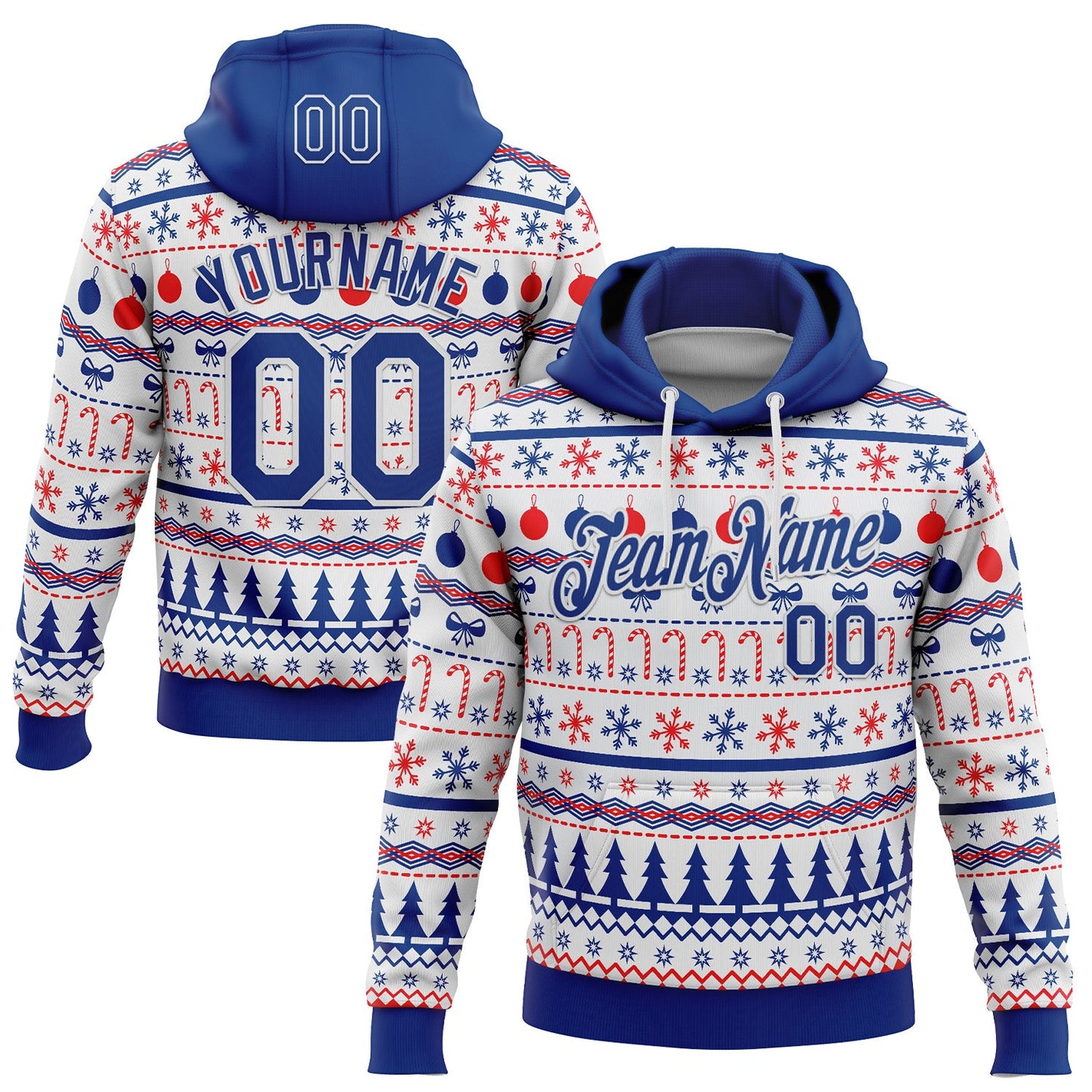 Custom Stitched Royal Royal-White 3D Christmas Ugly Sweater Sports Pullover Sweatshirt Hoodie - Main View