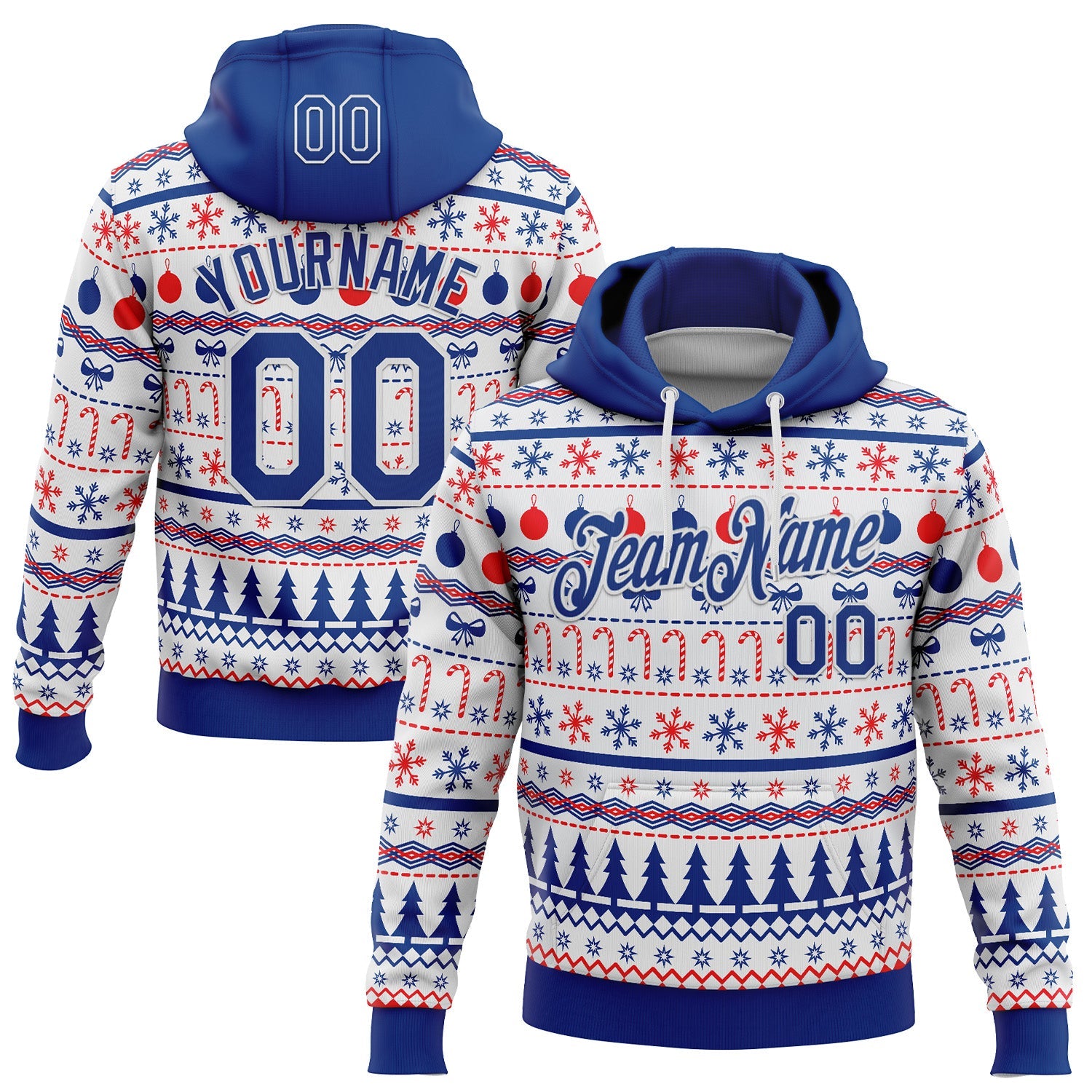 Custom Stitched Royal Royal-White 3D Christmas Ugly Sweater Sports Pullover Sweatshirt Hoodie - Main View