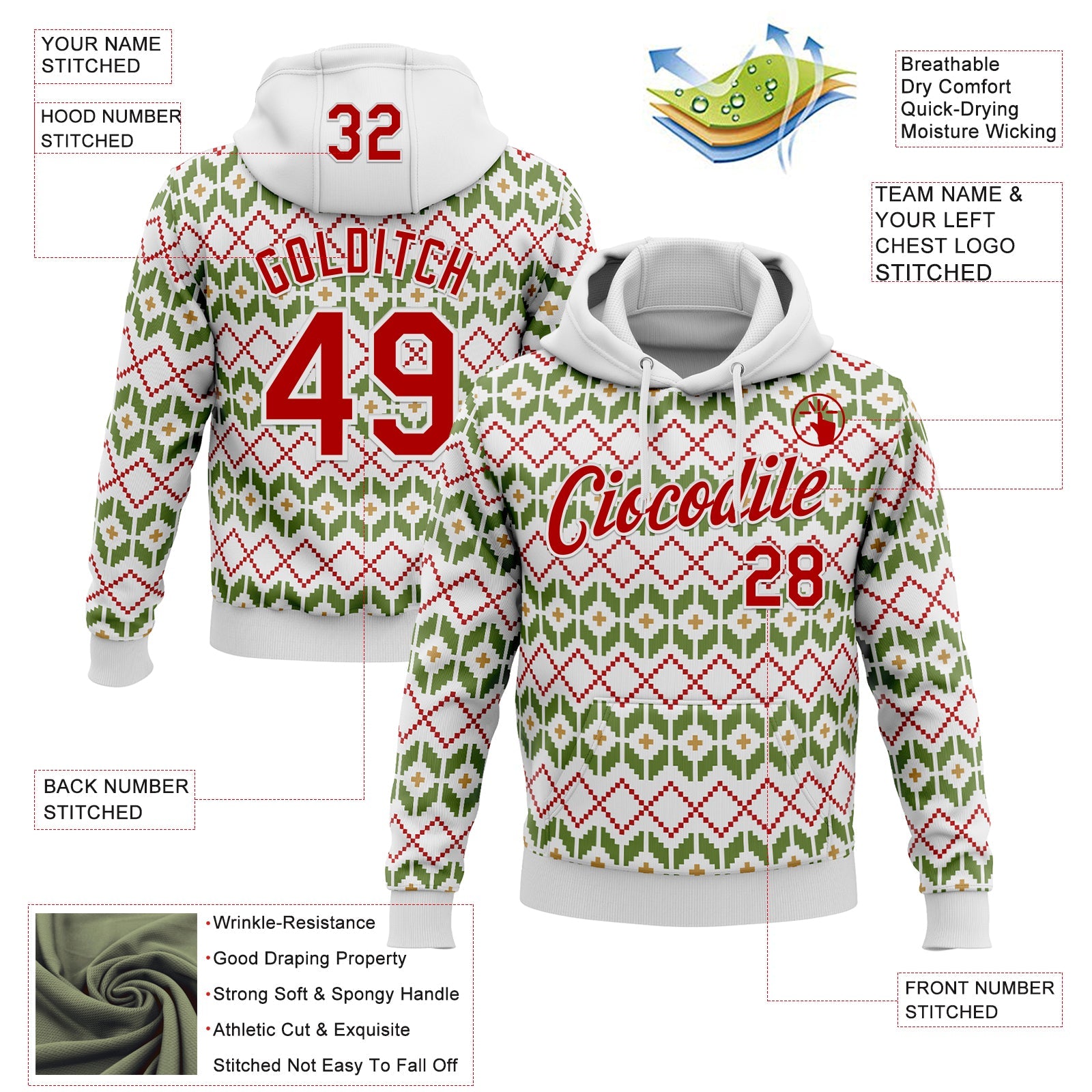 Custom Stitched White Red-White 3D Christmas Ugly Sweater Sports Pullover Sweatshirt Hoodie view 2
