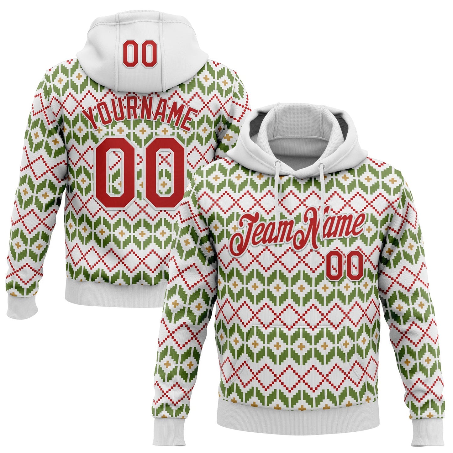 Custom Stitched White Red-White 3D Christmas Ugly Sweater Sports Pullover Sweatshirt Hoodie - Main View