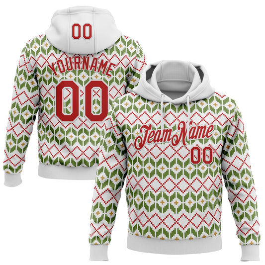 Custom Stitched White Red-White 3D Christmas Ugly Sweater Sports Pullover Sweatshirt Hoodie - Main View