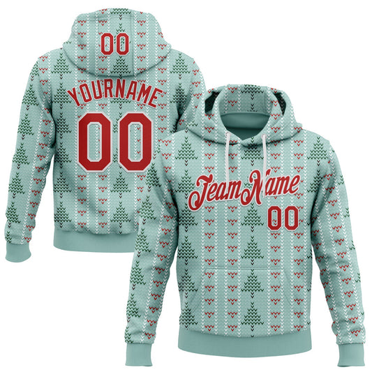 Custom Stitched Green Red-White 3D Christmas Ugly Sweater Sports Pullover Sweatshirt Hoodie - Main View