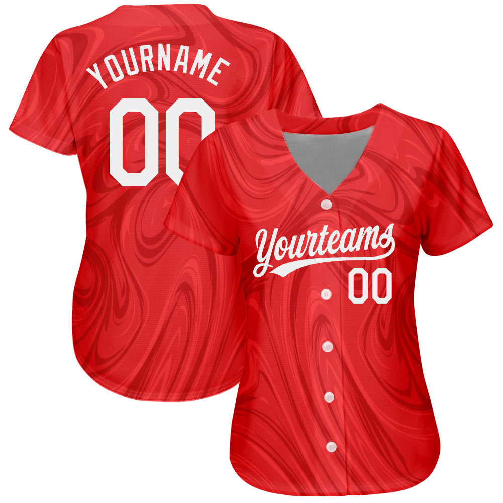 Custom Red White 3D Pattern Design Authentic Baseball Jersey view 2