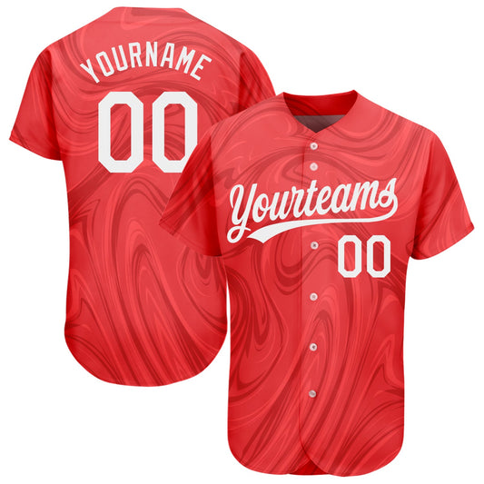 Custom Red White 3D Pattern Design Authentic Baseball Jersey - Main View