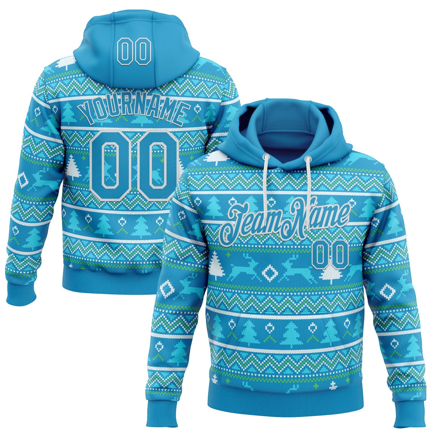 Custom Stitched Panther Blue Panther Blue-White 3D Christmas Ugly Sweater Sports Pullover Sweatshirt Hoodie - Main View