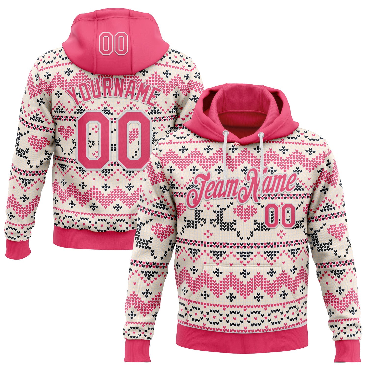 Custom Stitched White Neon Pink-White 3D Christmas Ugly Sweater Sports Pullover Sweatshirt Hoodie - Main View