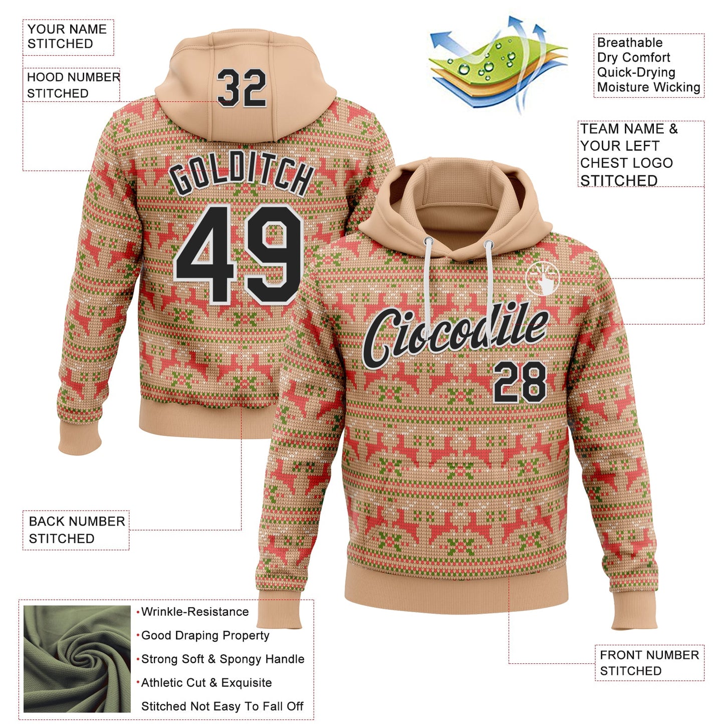 Custom Stitched Brown Black-White 3D Christmas Ugly Sweater Sports Pullover Sweatshirt Hoodie view 2