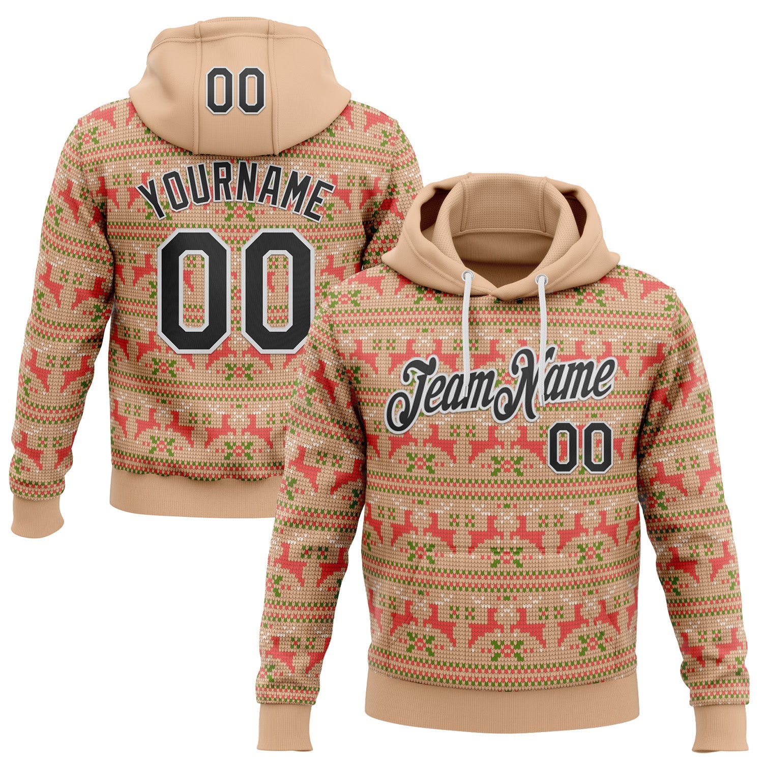 Custom Stitched Brown Black-White 3D Christmas Ugly Sweater Sports Pullover Sweatshirt Hoodie - Main View