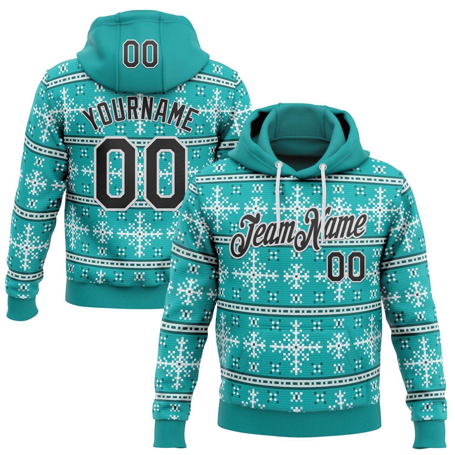 Custom Stitched Blue Black-White 3D Christmas Ugly Sweater Sports Pullover Sweatshirt Hoodie - Main View