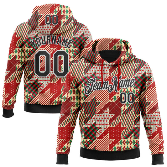 Custom Stitched Red Black-White 3D Christmas Houndstooth Sports Pullover Sweatshirt Hoodie - Main View