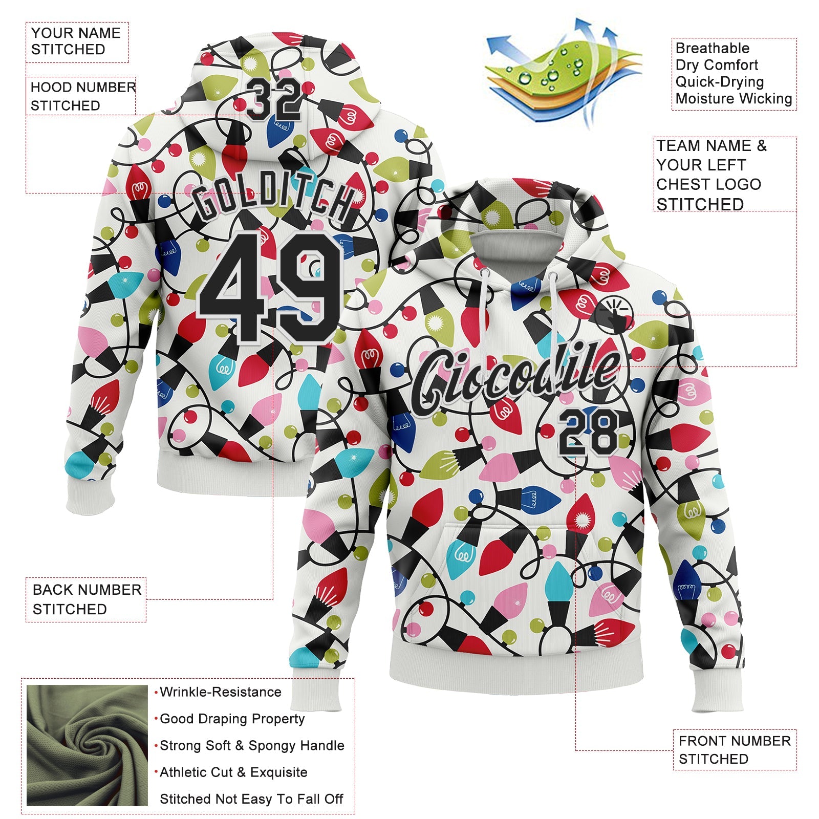 Custom Stitched White Black-White 3D Christmas Sports Pullover Sweatshirt Hoodie view 2