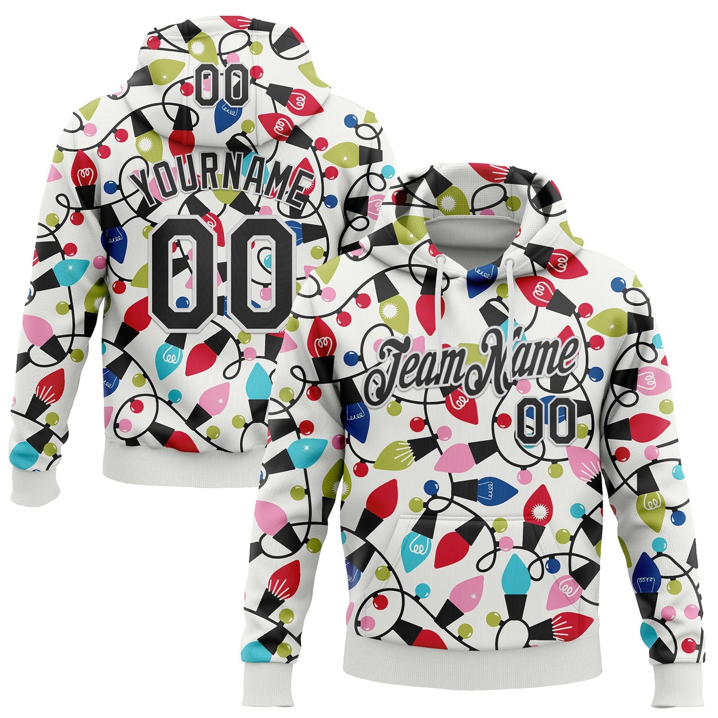 Custom Stitched White Black-White 3D Christmas Sports Pullover Sweatshirt Hoodie - Main View