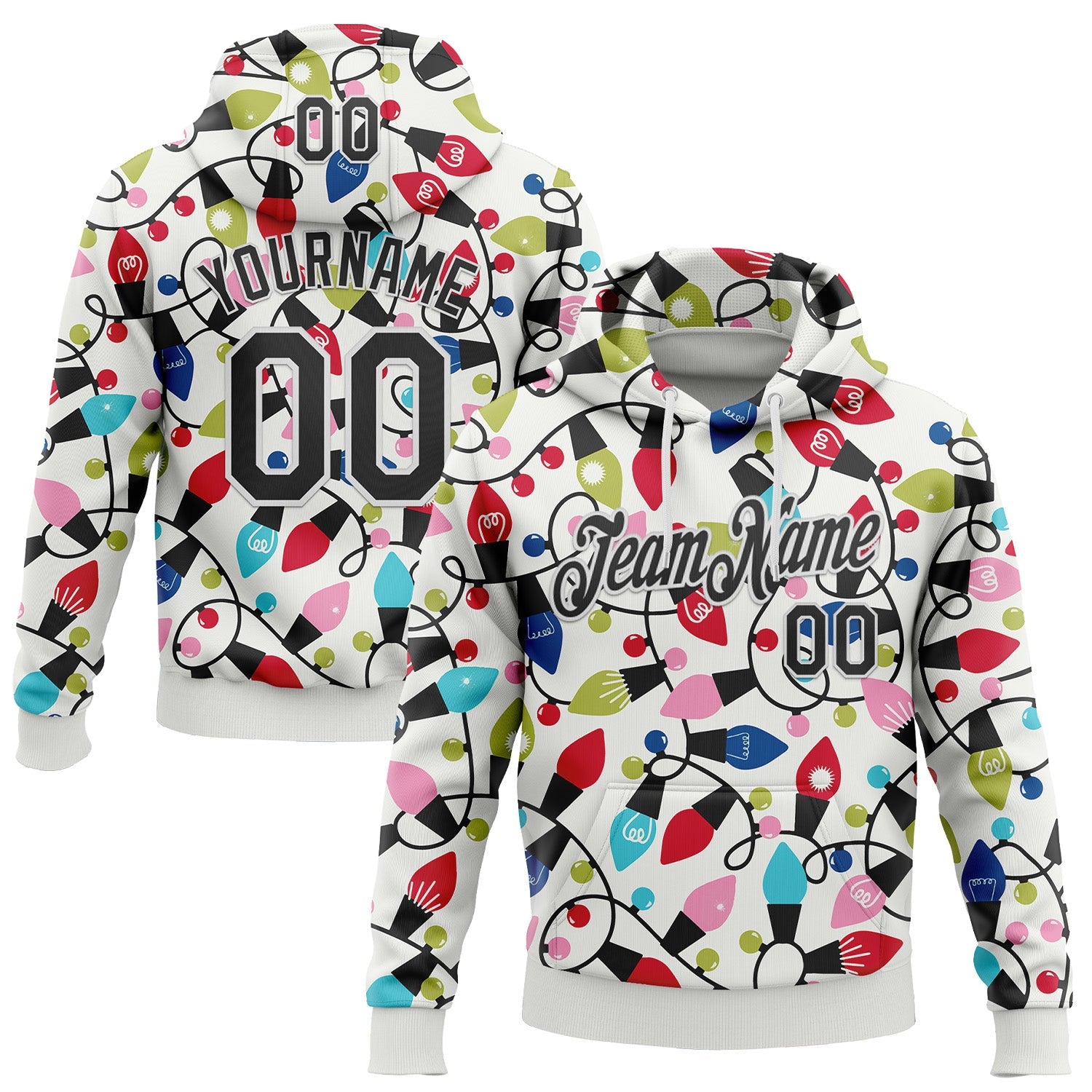 Custom Stitched White Black-White 3D Christmas Sports Pullover Sweatshirt Hoodie - Main View