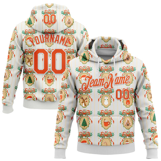 Custom Stitched White Orange-White 3D Christmas Sports Pullover Sweatshirt Hoodie - Main View
