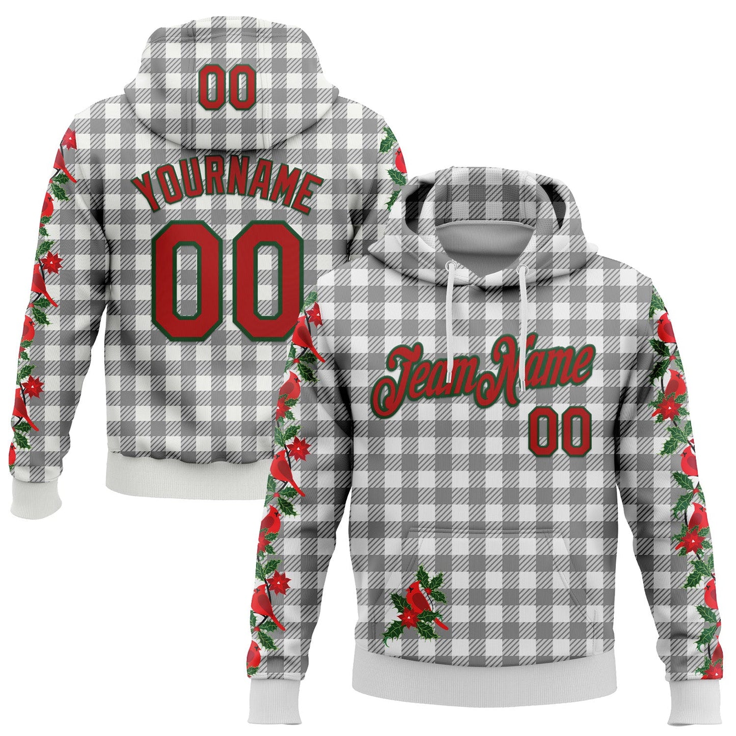 Custom Stitched White Red-Green 3D Christmas Floral Plaid Sports Pullover Sweatshirt Hoodie - Main View