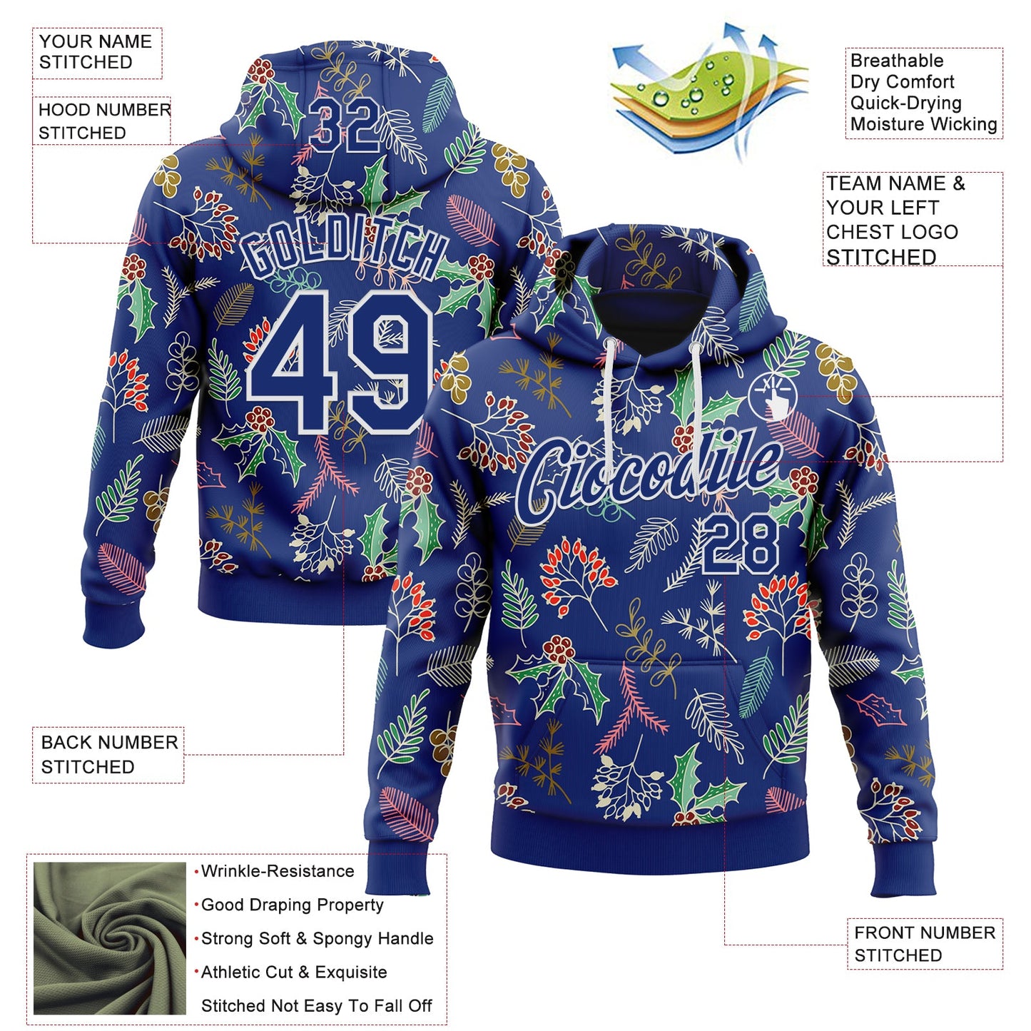Custom Stitched Royal Royal-White 3D Christmas Sports Pullover Sweatshirt Hoodie view 2