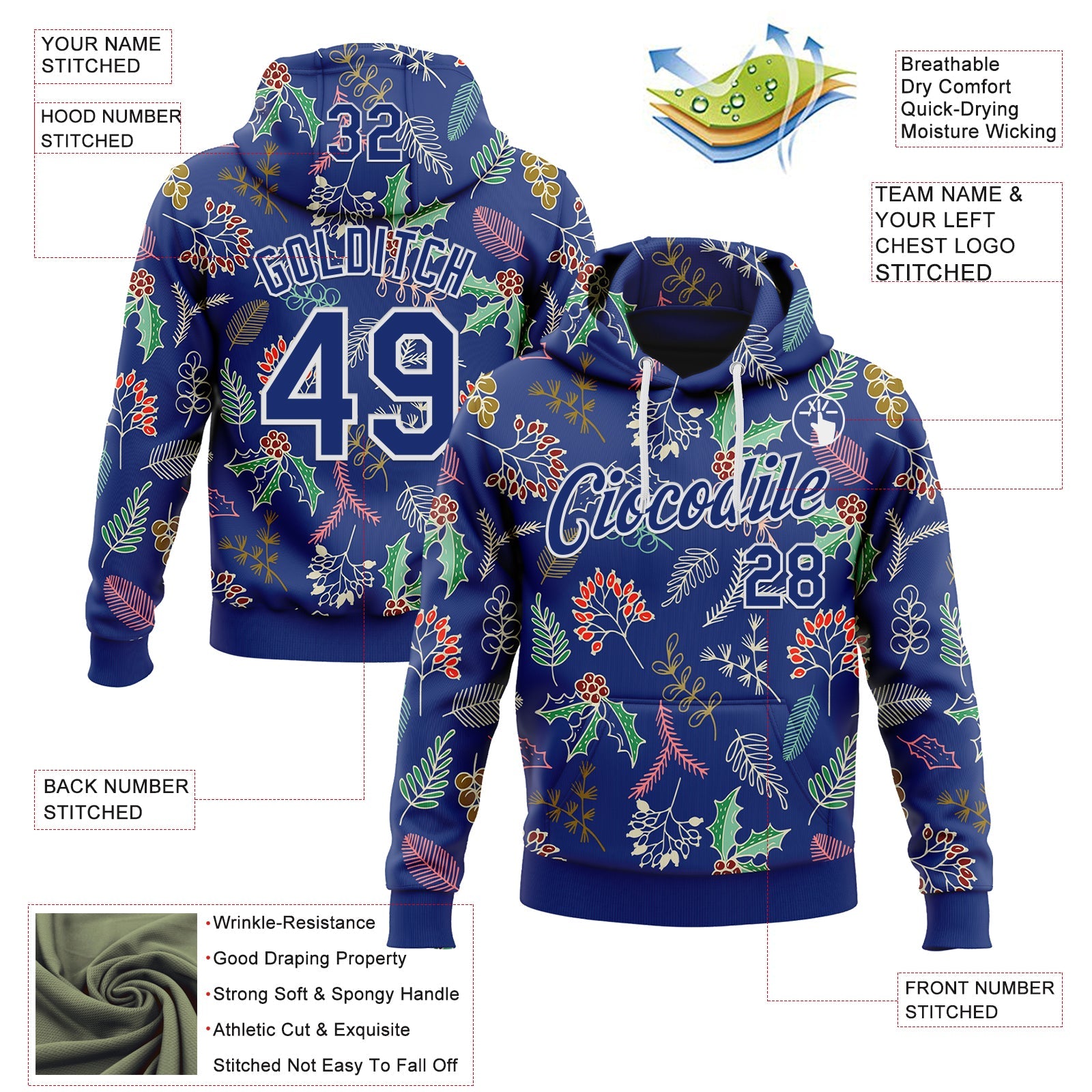 Custom Stitched Royal Royal-White 3D Christmas Sports Pullover Sweatshirt Hoodie view 2