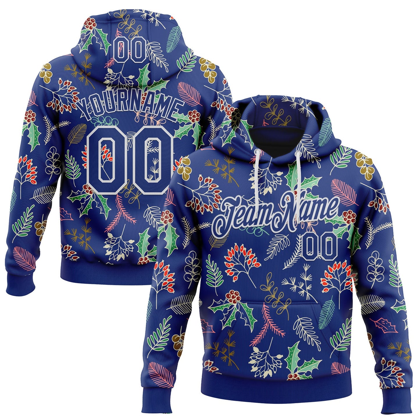 Custom Stitched Royal Royal-White 3D Christmas Sports Pullover Sweatshirt Hoodie - Main View