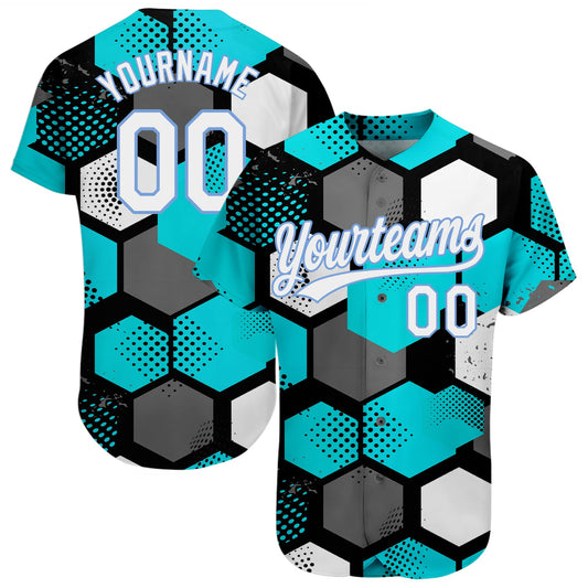 Custom Teal White-Light Blue 3D Pattern Design Authentic Baseball Jersey - Main View