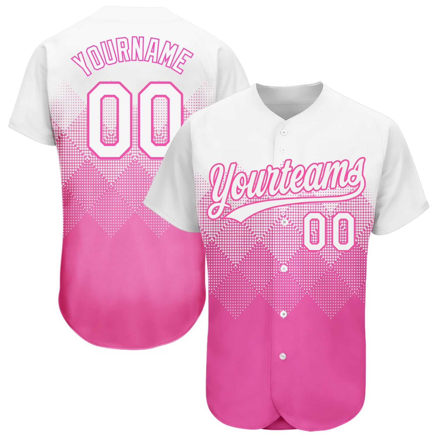 Custom Pink White 3D Pattern Design Authentic Baseball Jersey - Main View