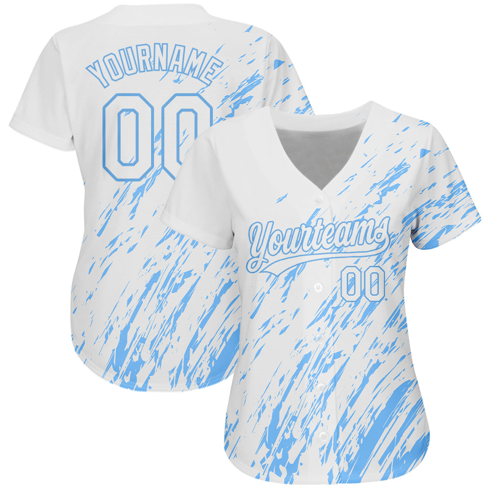 Custom White Light Blue 3D Pattern Design Authentic Baseball Jersey view 2