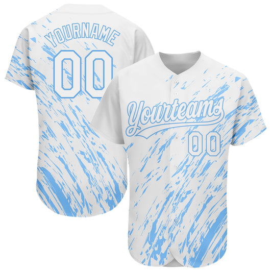 Custom White Light Blue 3D Pattern Design Authentic Baseball Jersey - Main View