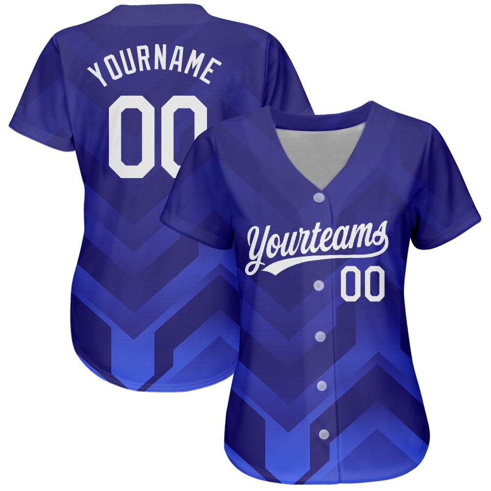 Custom Royal White-Navy 3D Pattern Design Authentic Baseball Jersey view 2
