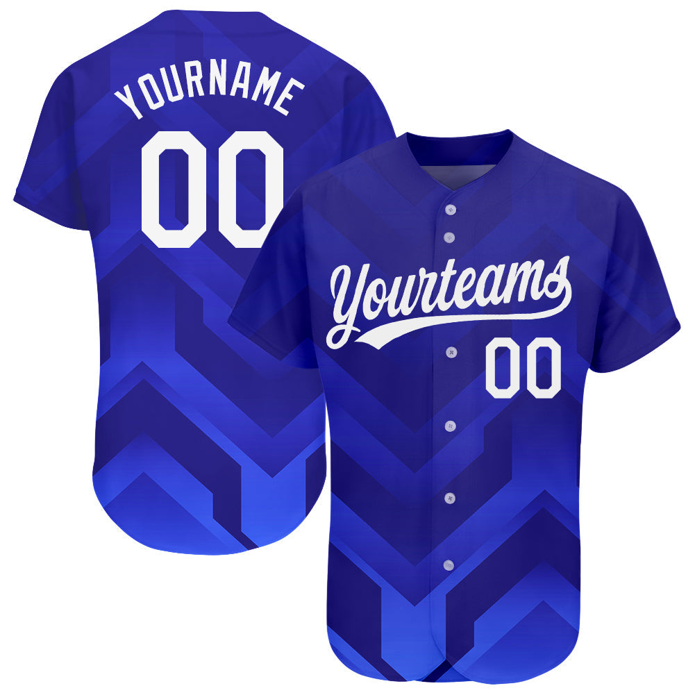 Custom Royal White-Navy 3D Pattern Design Authentic Baseball Jersey - Main View