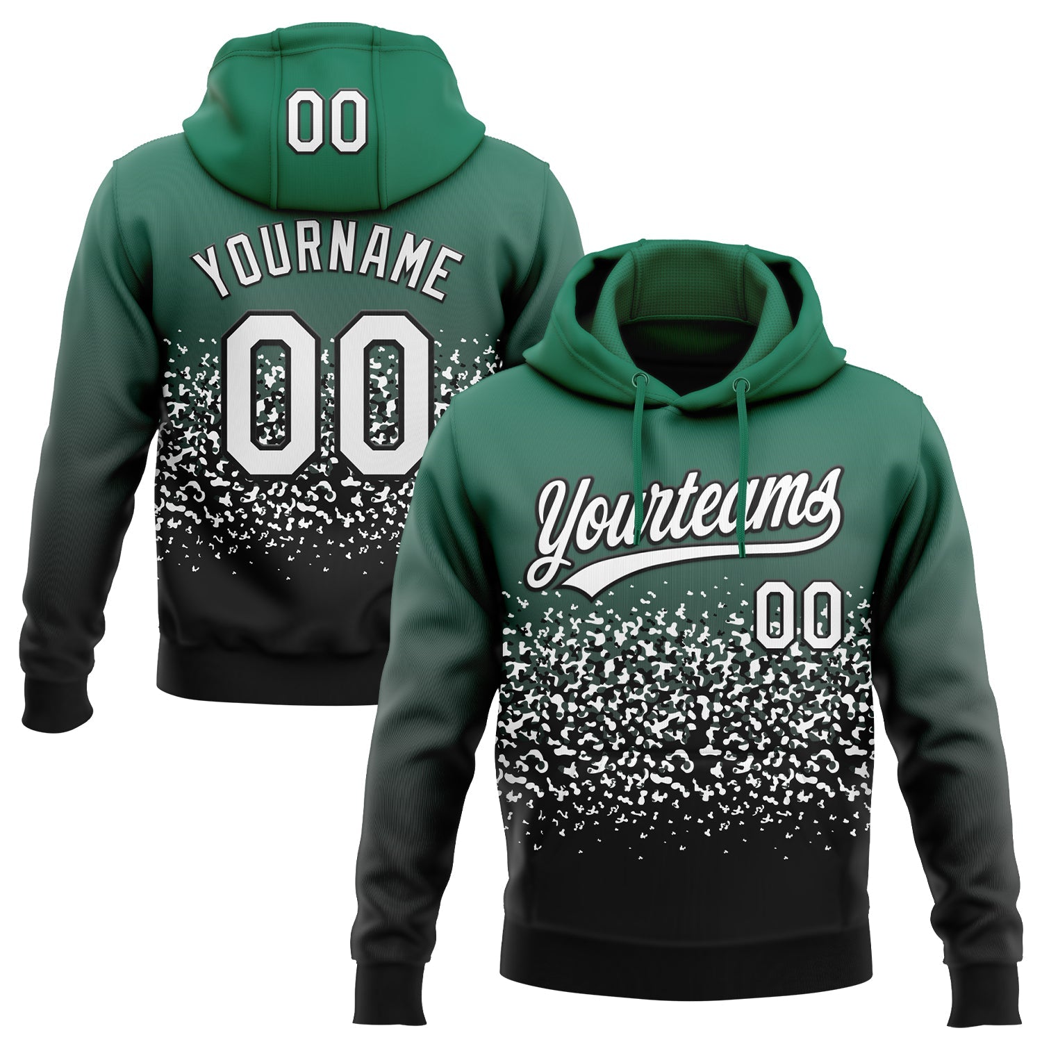 Custom Stitched Kelly Green White-Black 3D Pattern Design Abstract Shape Sports Pullover Sweatshirt Hoodie - Main View