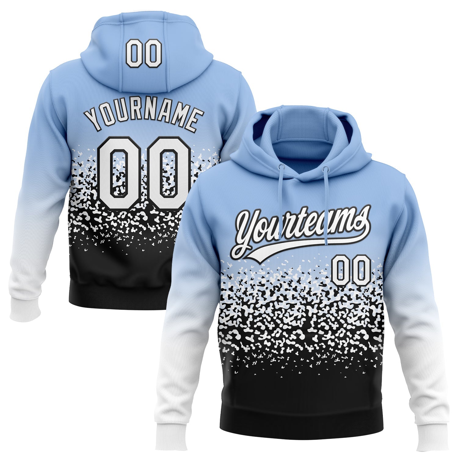 Custom Stitched Light Blue White-Black 3D Pattern Design Abstract Shape Sports Pullover Sweatshirt Hoodie - Main View