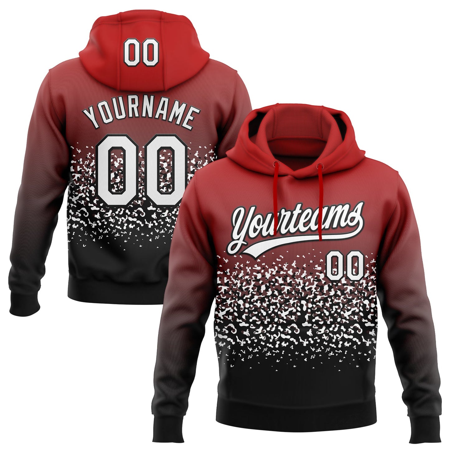 Custom Stitched Red White-Black 3D Pattern Design Abstract Shape Sports Pullover Sweatshirt Hoodie - Main View