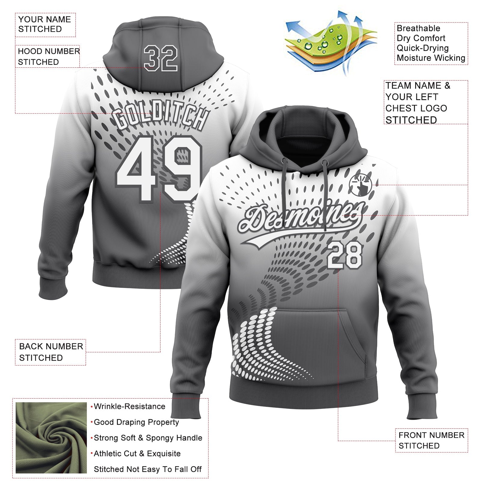 Custom Stitched Gray White-Steel Gray 3D Pattern Design Geometrico Graph Sports Pullover Sweatshirt Hoodie view 2
