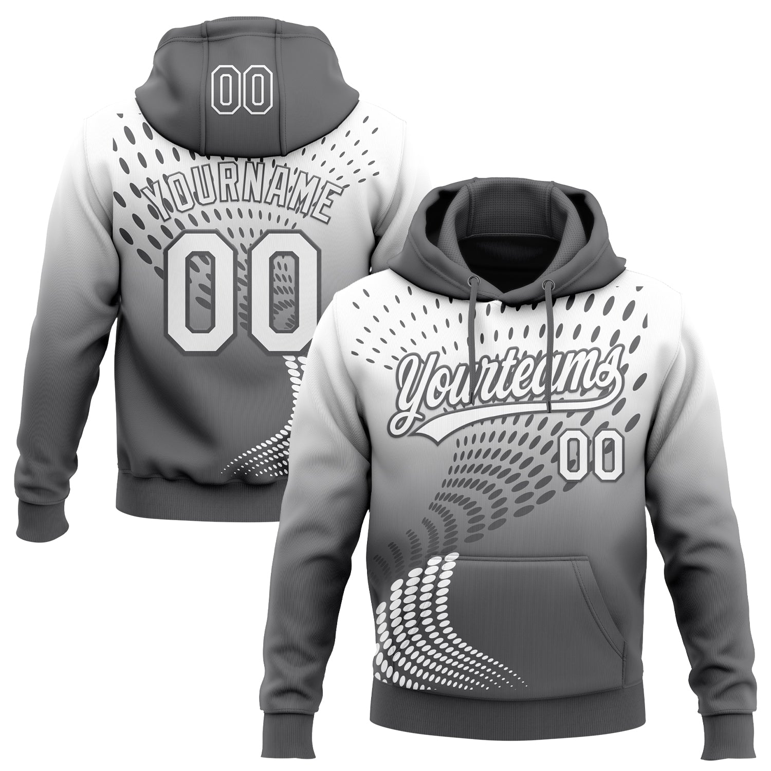 Custom Stitched Gray White-Steel Gray 3D Pattern Design Geometrico Graph Sports Pullover Sweatshirt Hoodie - Main View