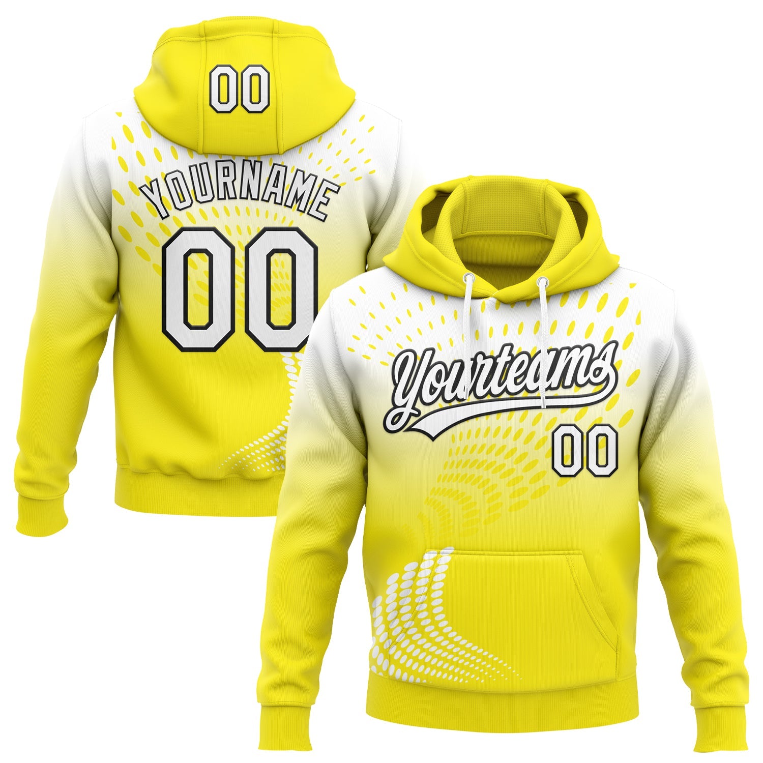 Custom Stitched Light Yellow White-Black 3D Pattern Design Geometrico Graph Sports Pullover Sweatshirt Hoodie - Main View