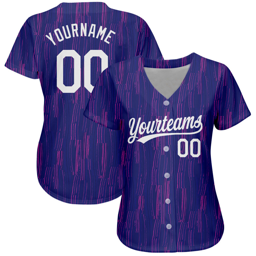 Custom Purple White 3D Pattern Design Authentic Baseball Jersey view 2