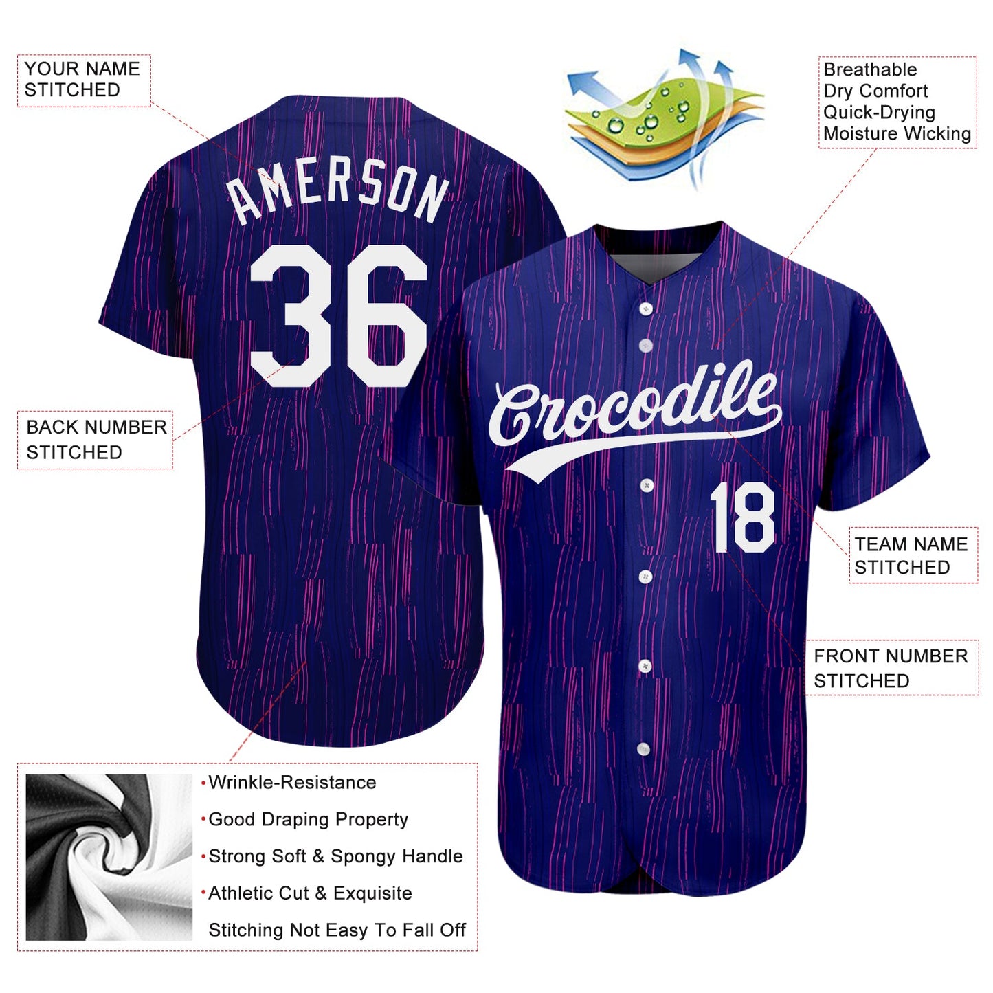 Custom Purple White 3D Pattern Design Authentic Baseball Jersey view 3