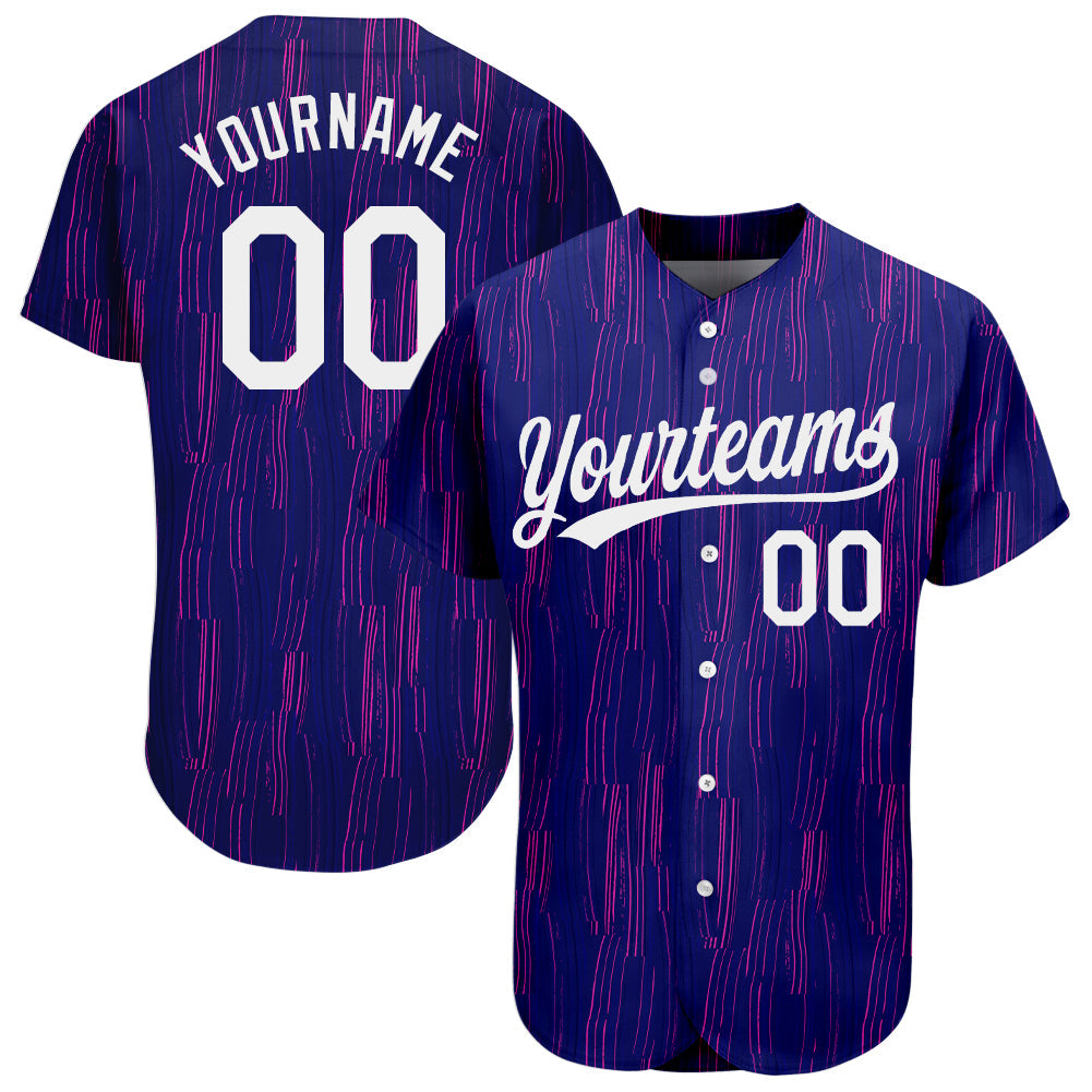 Custom Purple White 3D Pattern Design Authentic Baseball Jersey - Main View