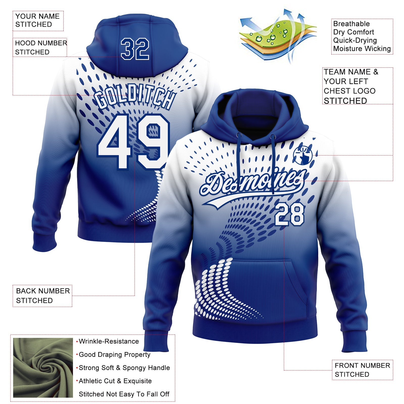 Custom Stitched Royal White-Royal 3D Pattern Design Geometrico Graph Sports Pullover Sweatshirt Hoodie view 2