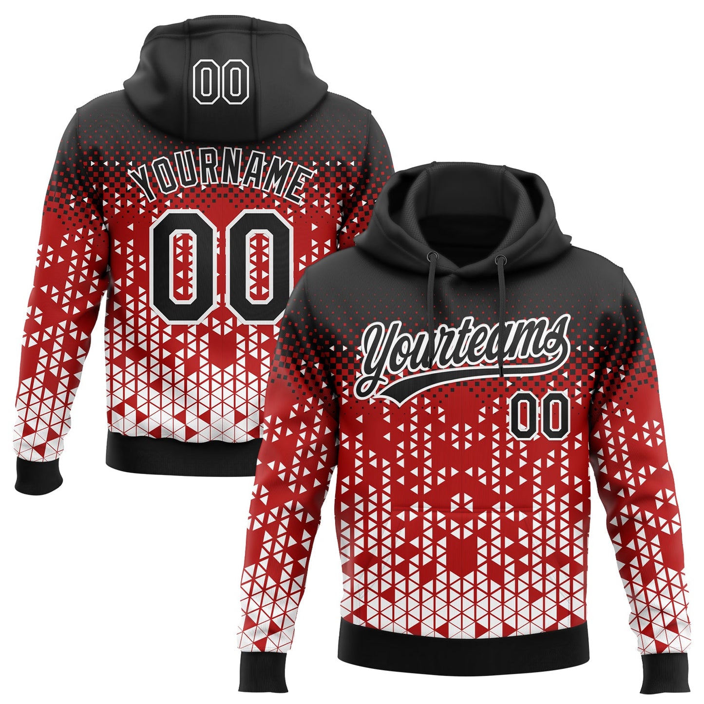 Custom Stitched Red Black-White 3D Pattern Design Geometrico Graph Sports Pullover Sweatshirt Hoodie - Main View