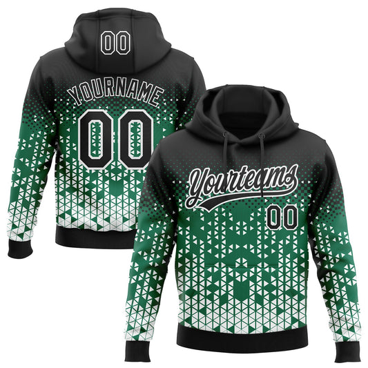 Custom Stitched Kelly Green Black-White 3D Pattern Design Geometrico Graph Sports Pullover Sweatshirt Hoodie - Main View