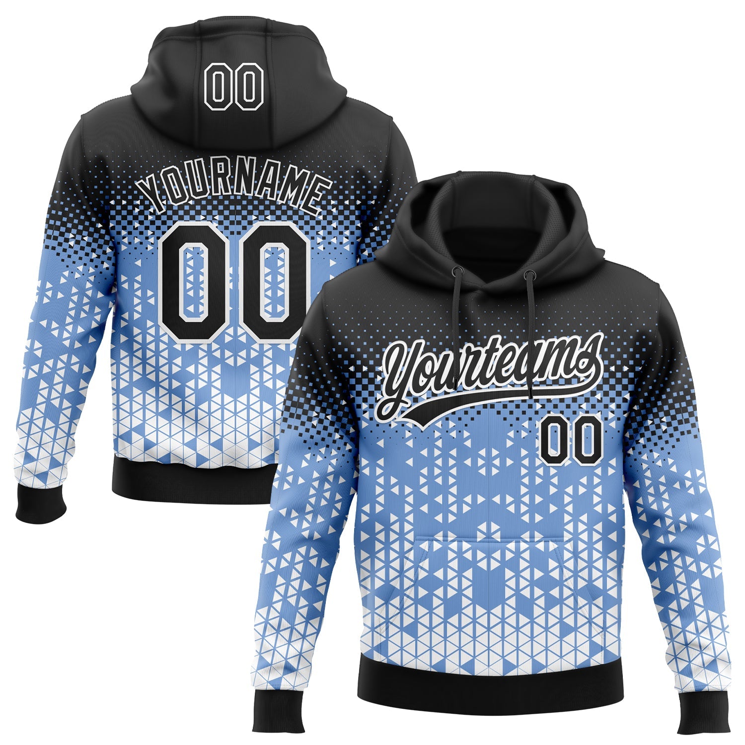 Custom Stitched Light Blue Black-White 3D Pattern Design Geometrico Graph Sports Pullover Sweatshirt Hoodie - Main View