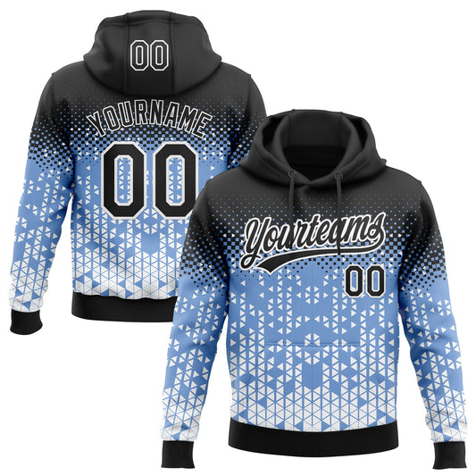 Custom Stitched Light Blue Black-White 3D Pattern Design Geometrico Graph Sports Pullover Sweatshirt Hoodie - Main View