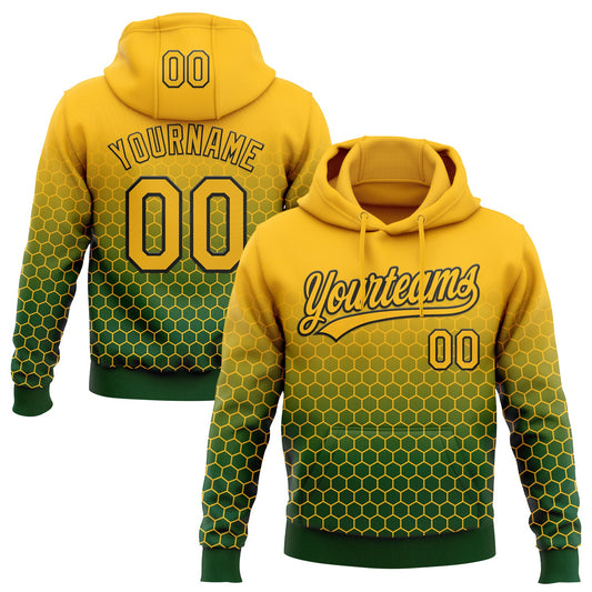 Custom Stitched Green Gold-Black 3D Pattern Design Geometrico Graph Sports Pullover Sweatshirt Hoodie - Main View