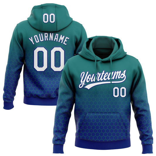 Custom Stitched Teal White-Royal 3D Pattern Design Geometrico Graph Sports Pullover Sweatshirt Hoodie - Main View