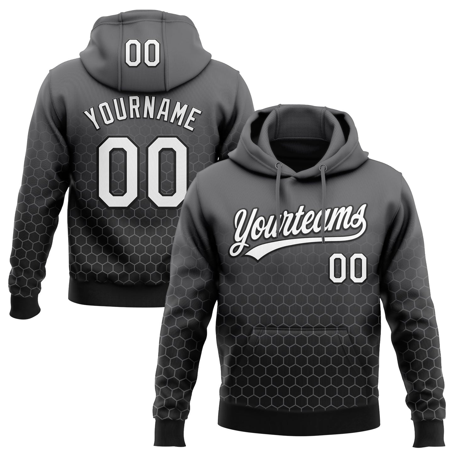 Custom Stitched Steel Gray White-Black 3D Pattern Design Geometrico Graph Sports Pullover Sweatshirt Hoodie - Main View