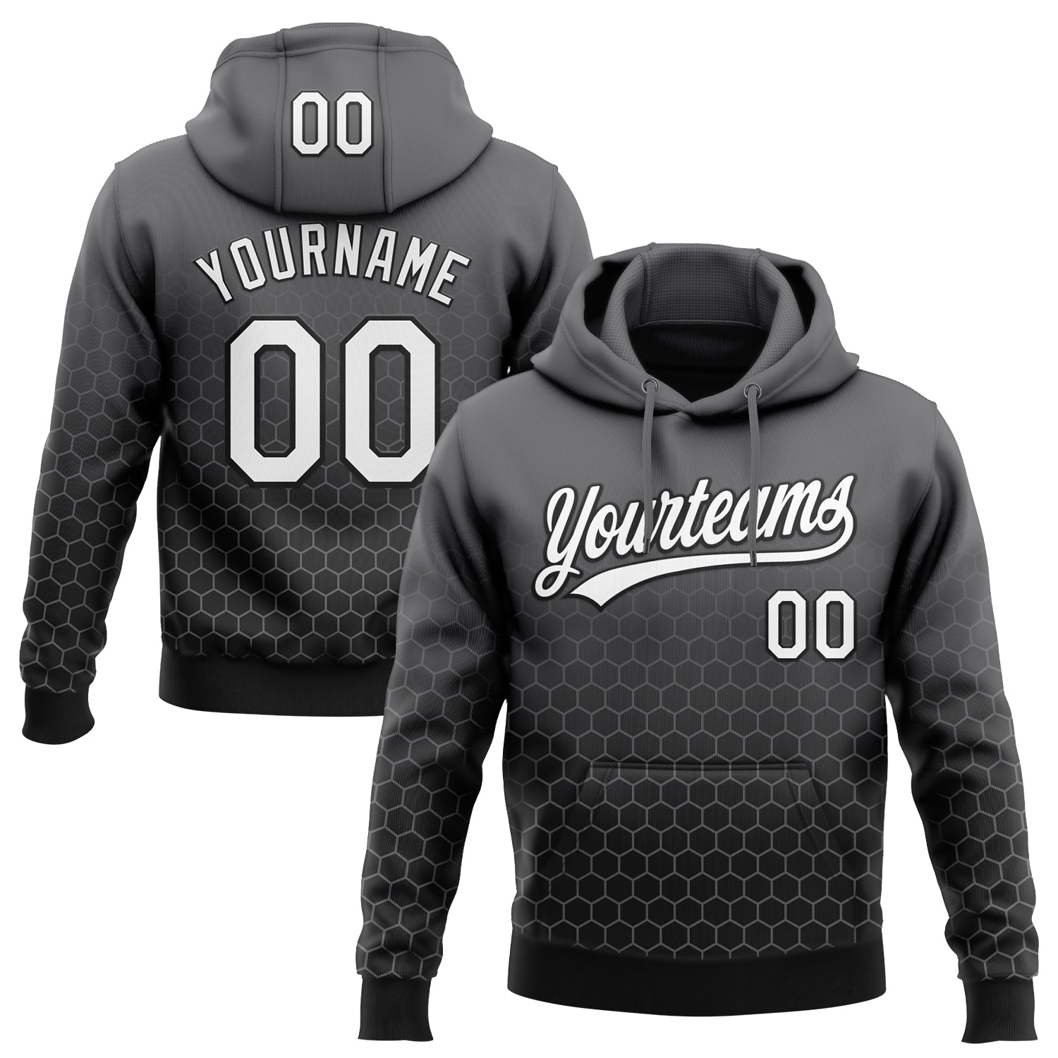 Custom Stitched Steel Gray White-Black 3D Pattern Design Geometrico Graph Sports Pullover Sweatshirt Hoodie - Main View