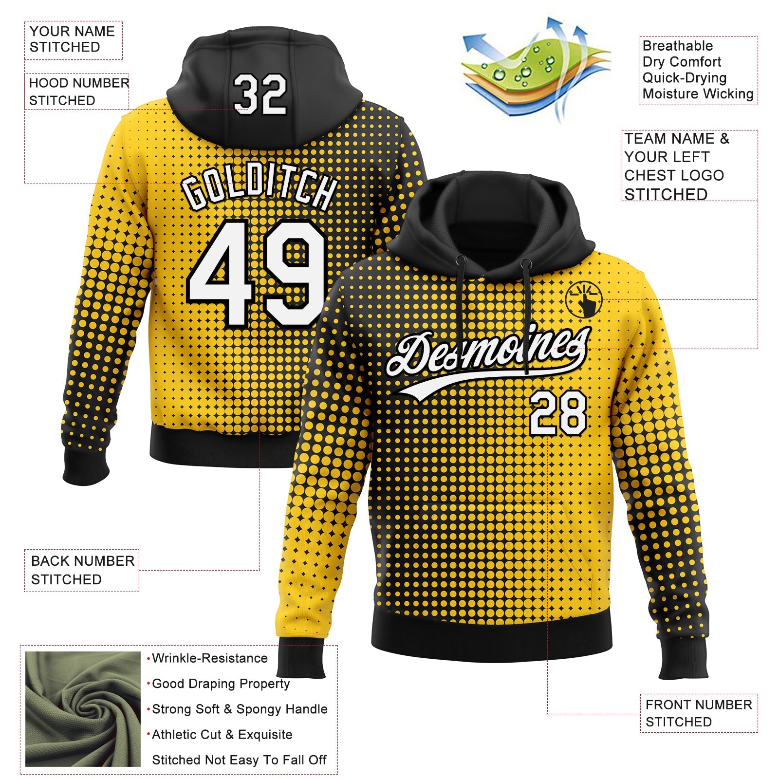 Custom Stitched Gold White-Black 3D Pattern Design Geometrico Graph Sports Pullover Sweatshirt Hoodie view 2