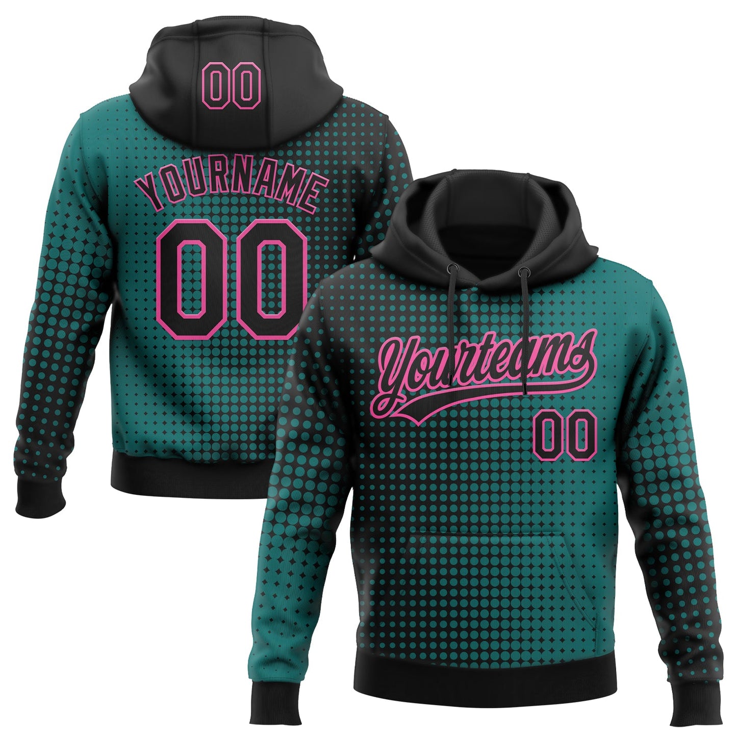 Custom Stitched Teal Black-Pink 3D Pattern Design Geometrico Graph Sports Pullover Sweatshirt Hoodie - Main View