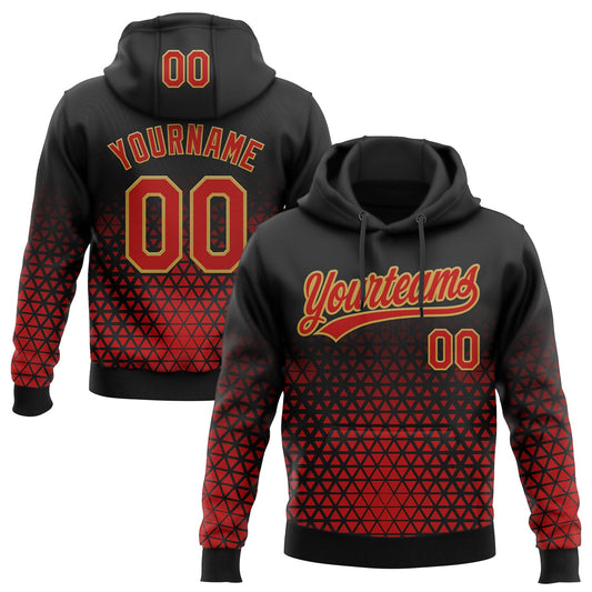 Custom Stitched Black Red-Old Gold 3D Pattern Design Geometrico Graph Sports Pullover Sweatshirt Hoodie - Main View