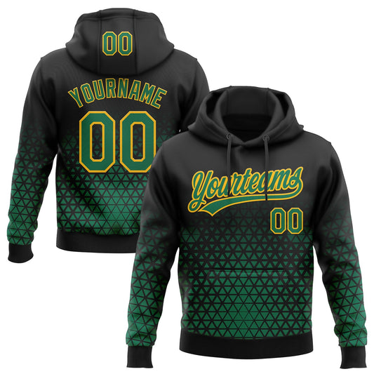 Custom Stitched Black Kelly Green-Gold 3D Pattern Design Geometrico Graph Sports Pullover Sweatshirt Hoodie - Main View
